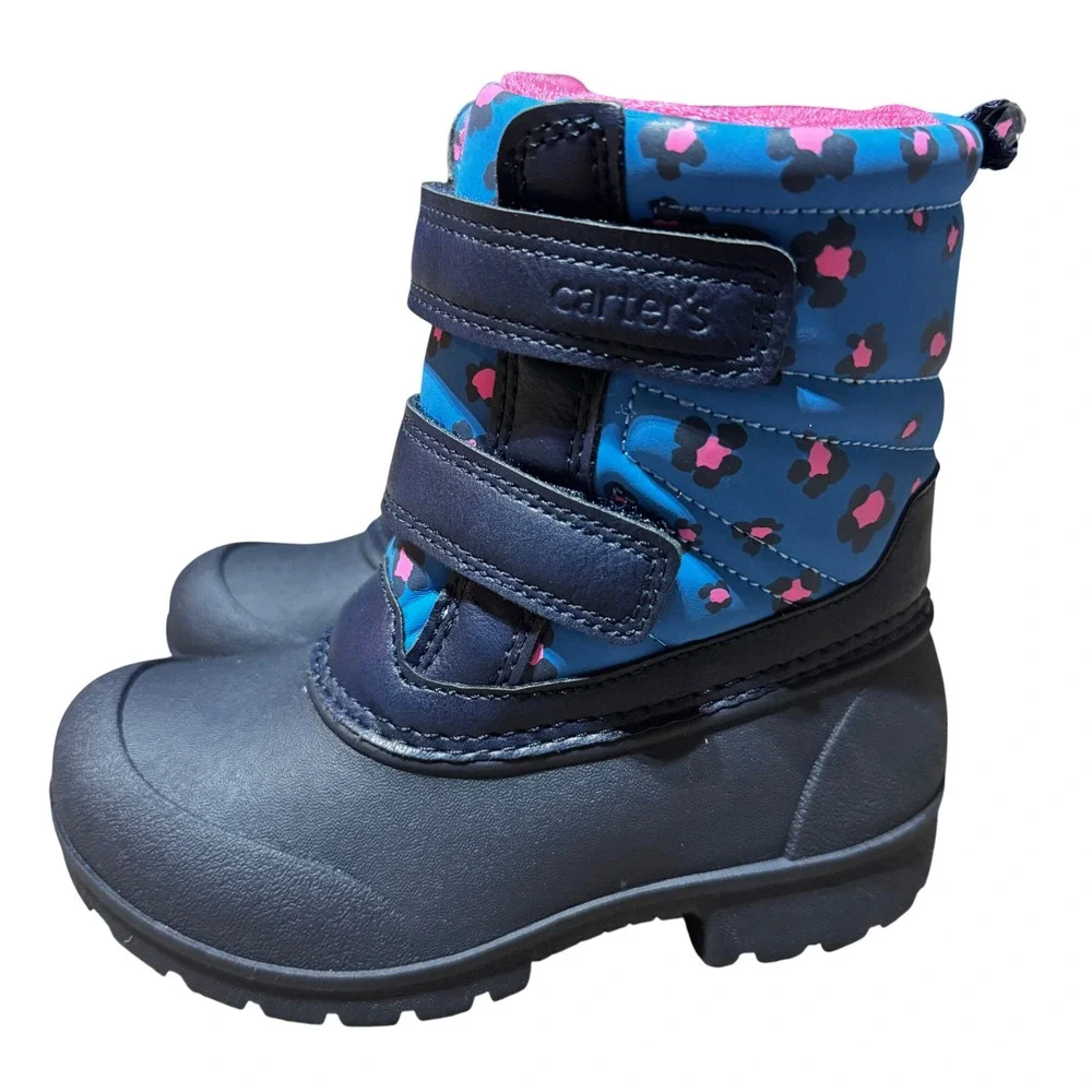 Carter's Navy‎ & Hot Pink Leopard Lrint Winter Boots — Toddler 9, NWT